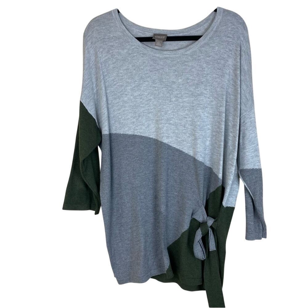 Chico’s Color Block Cashmere Blend Knot Soft Knit Cozy Chore Sweater Women’s‎ XL
